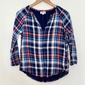 Velvet - Plaid Split Neck Cotton Popover